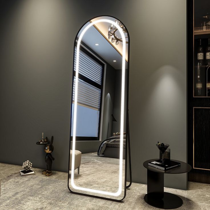 Standing LED Mirror with Sleek Metal Stand MA-58